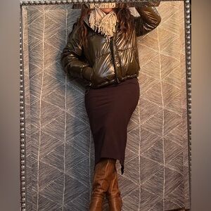 GapFit Olive Green Puffer Jacket‎ Womens L Detachable Hood Water Resistant Coat